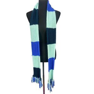 Columbia Blue Color Block Fringed OS Long Wrap Scarf‎